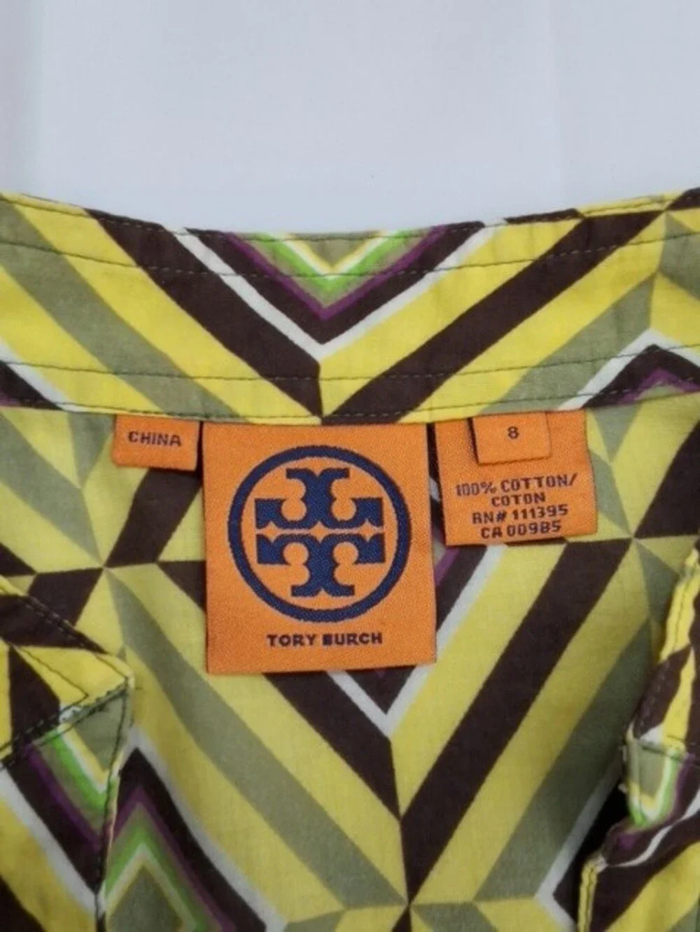 Tory Burch Yellow Geometric V-Neck Blouse